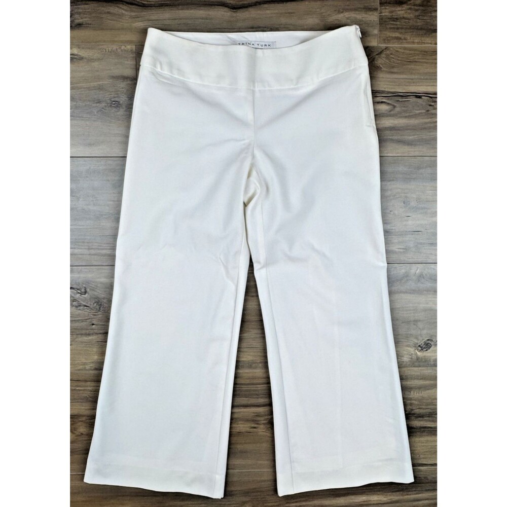 Trina Turk Sz4 White Cropped Wide Leg Dress Pants Side Zip Fully Lined